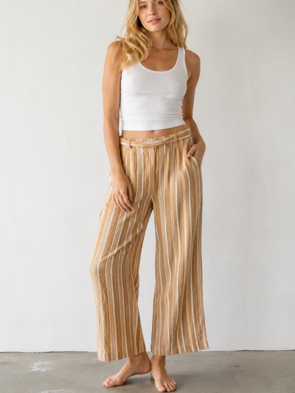 Marine Layer Women's Bridget Wide Leg Stripe Crop Pants Size Large 8369